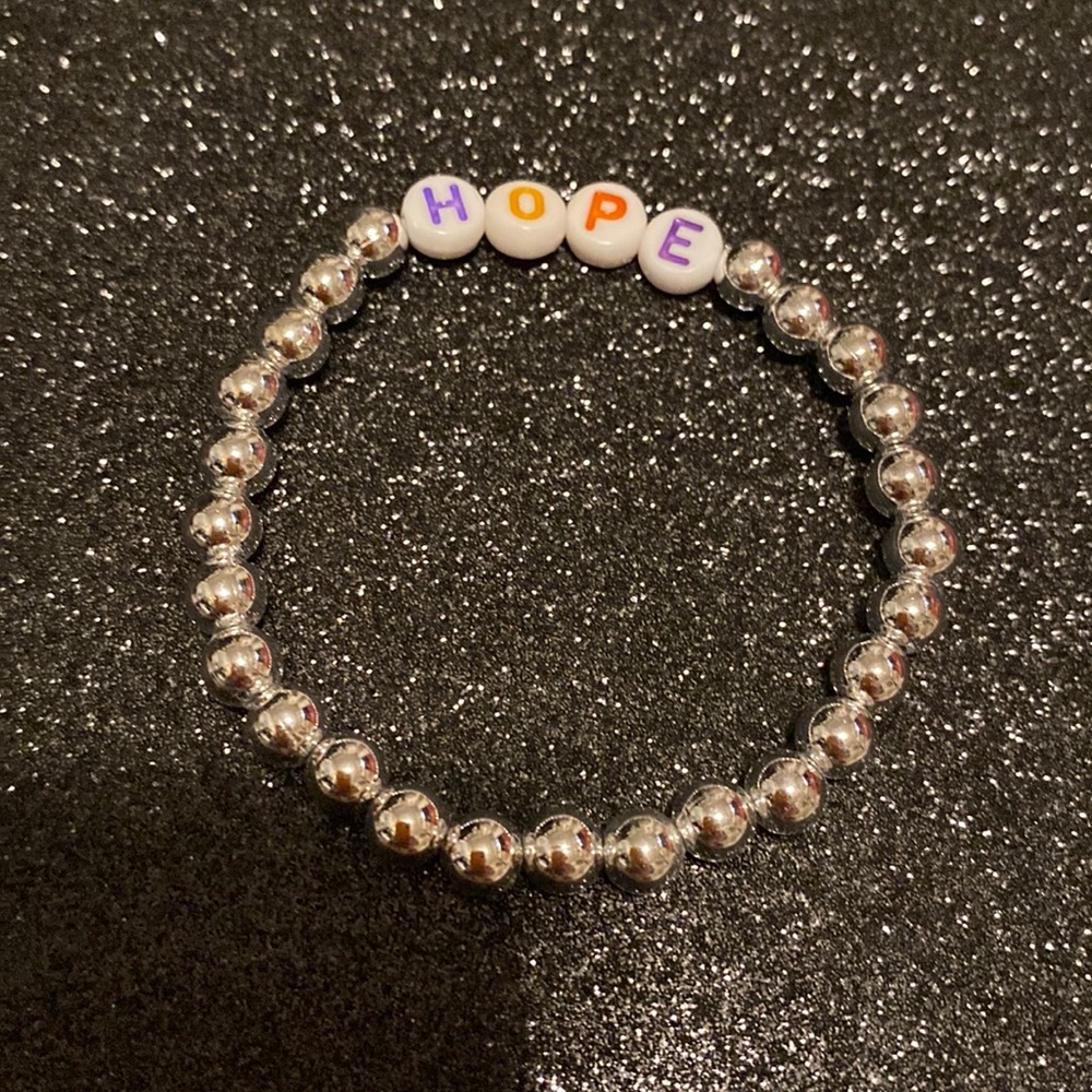 Girls faux silver bead hope stretch bracelet